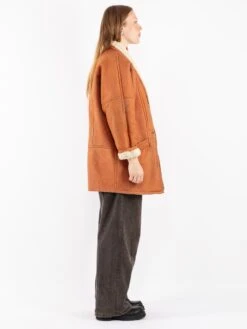 Vintage 80's Women Shearling Coat In Brown -Northern Grip Vintage 80s Women Shearling Coat 0539