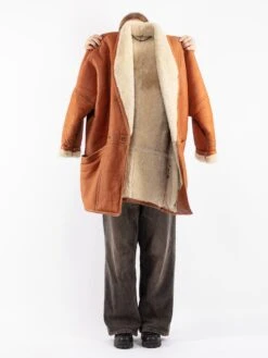 Vintage 80's Women Shearling Coat In Brown -Northern Grip Vintage 80s Women Shearling Coat 0541