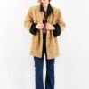 Vintage 80's Women Sheepskin Wool Coat In Beige