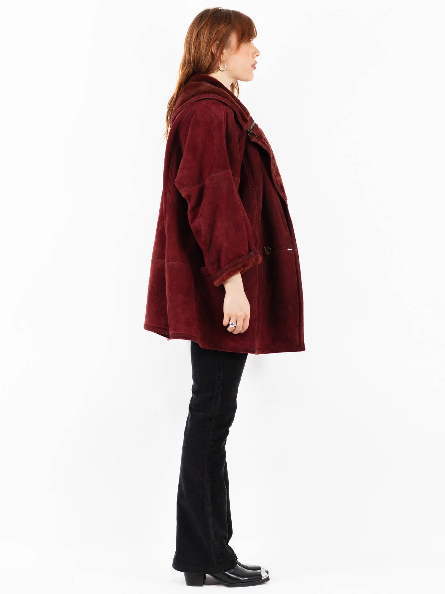 Vintage 80's Women Sheepskin Shearling Coat In Red 3 Vintage 80's Women Sheepskin Shearling Coat In Red - Image 3