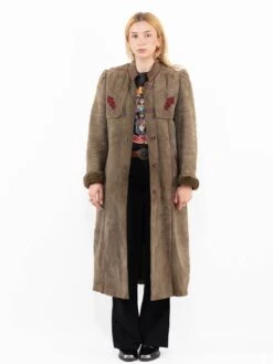 Vintage 80's Women Sheepskin Coat In Khaki Green