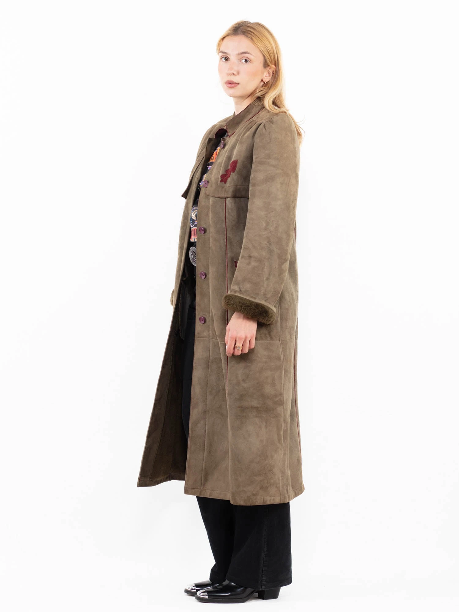 Vintage 80's Women Sheepskin Coat In Khaki Green 3 Vintage 80's Women Sheepskin Coat In Khaki Green - Image 3