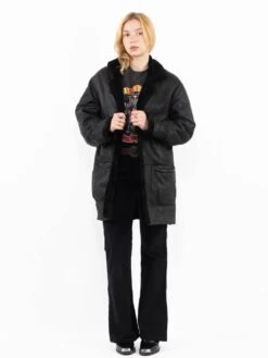Vintage 80's Women Sheepskin Coat In Black