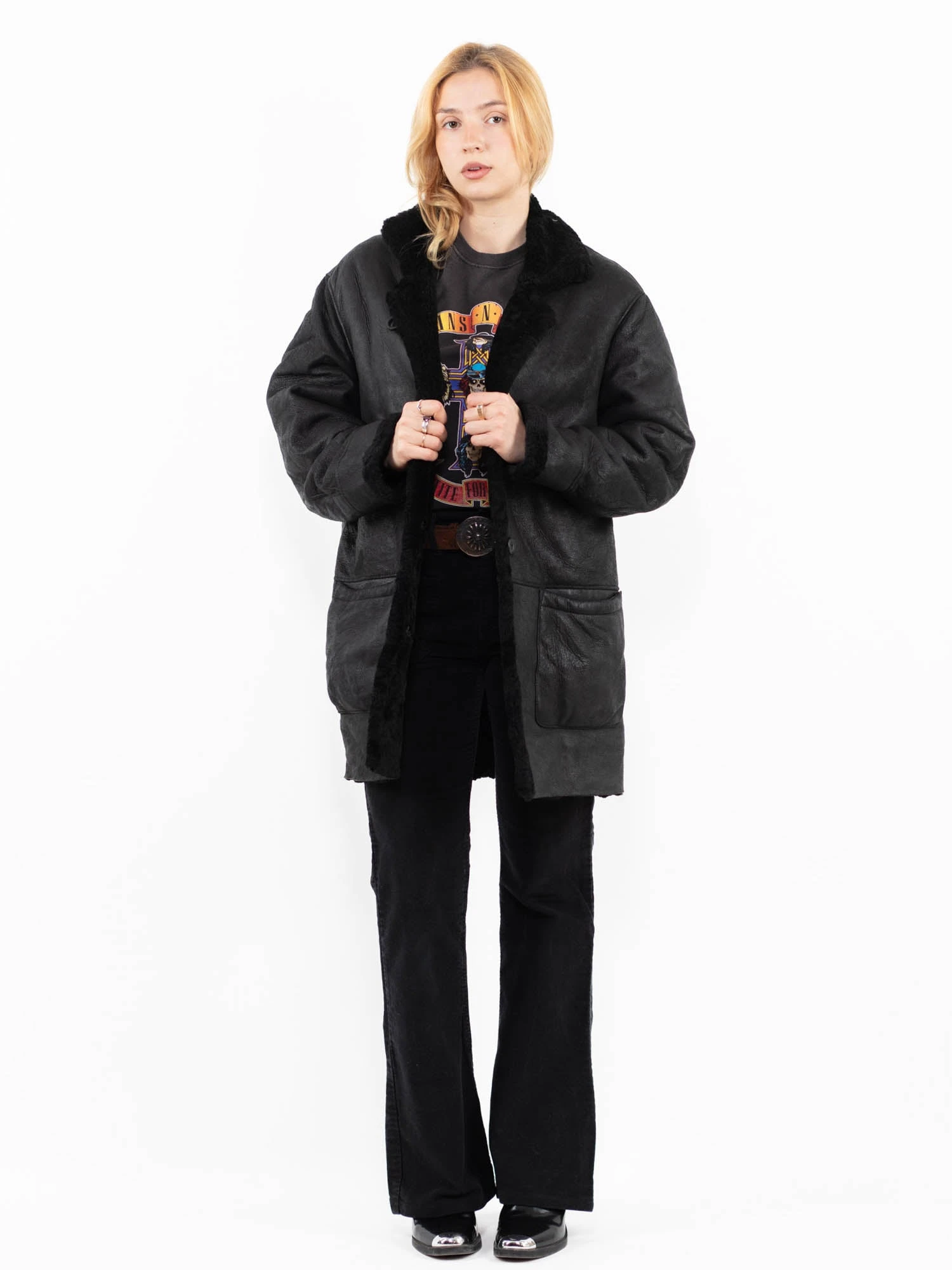 Vintage 80's Women Sheepskin Coat In Black 1 Vintage 80's Women Sheepskin Coat In Black