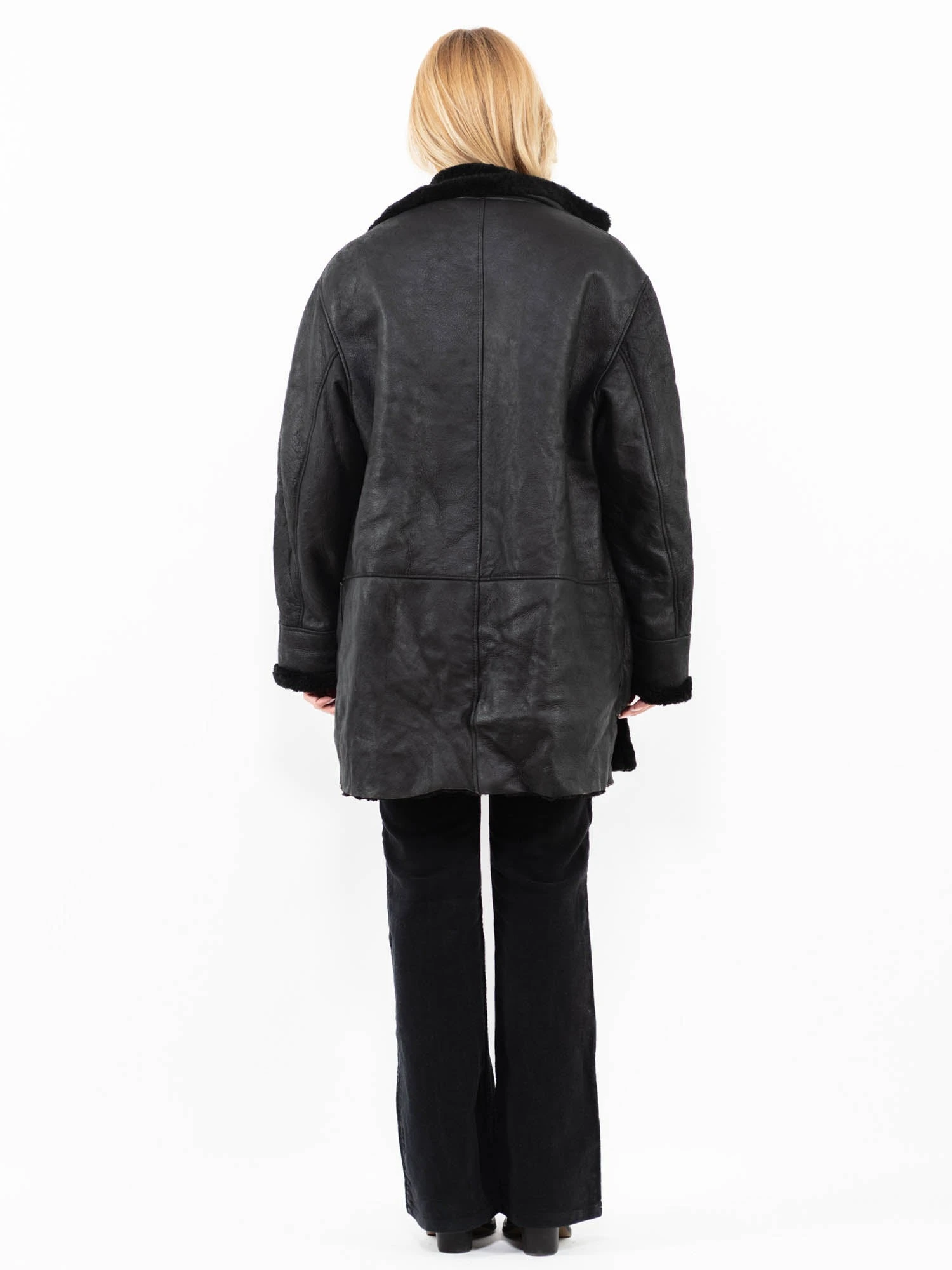 Vintage 80's Women Sheepskin Coat In Black 2 Vintage 80's Women Sheepskin Coat In Black - Image 2