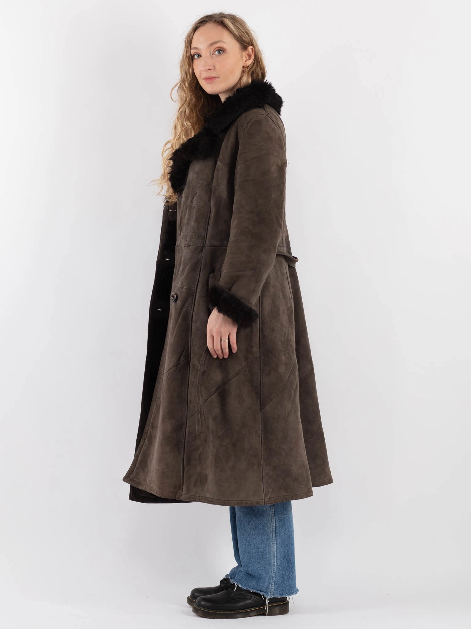 Vintage 80's Women Sheepskin Long Coat In Gray 3 Vintage 80's Women Sheepskin Long Coat In Gray - Image 3