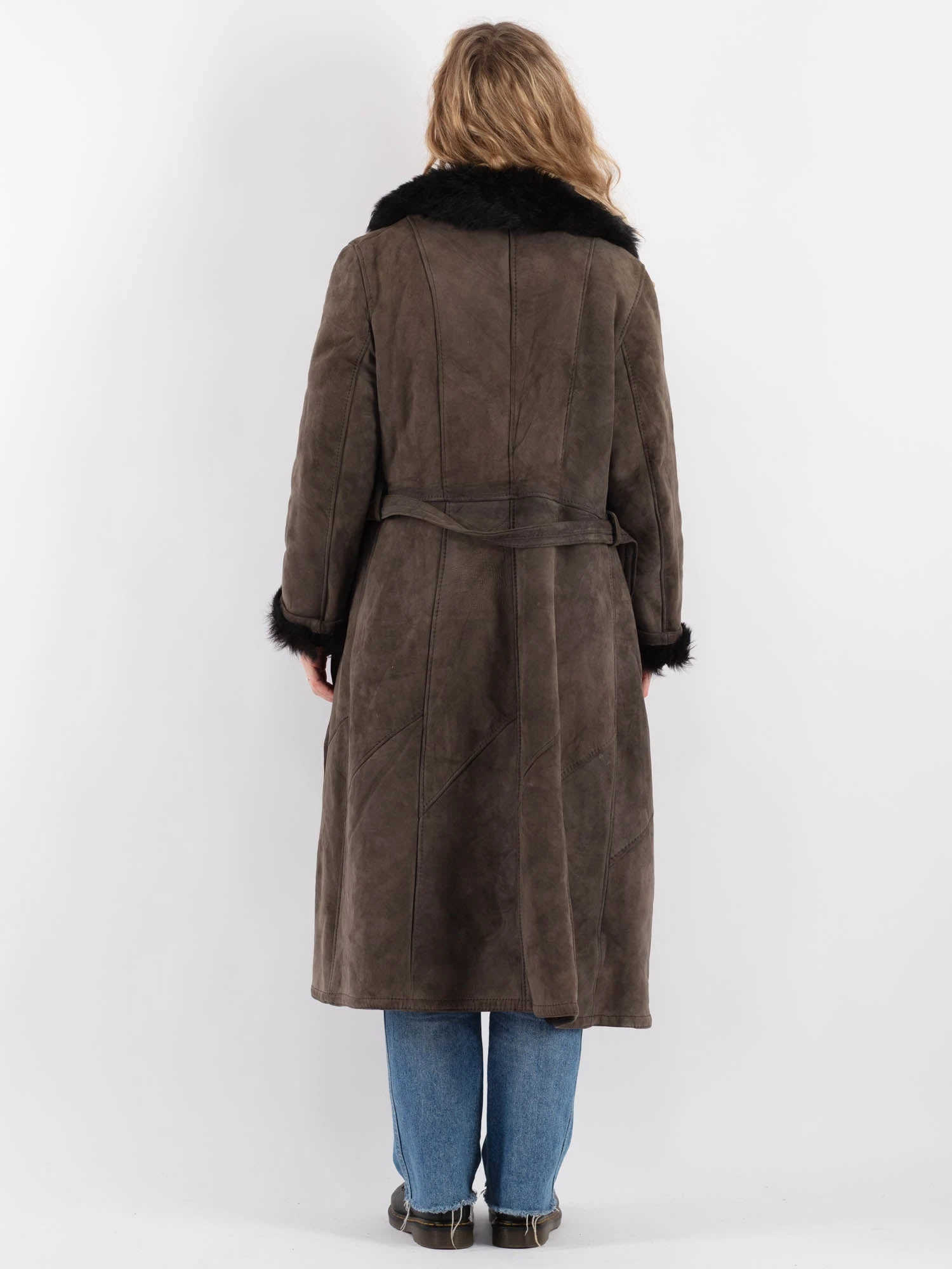Vintage 80's Women Sheepskin Long Coat In Gray 2 Vintage 80's Women Sheepskin Long Coat In Gray - Image 2