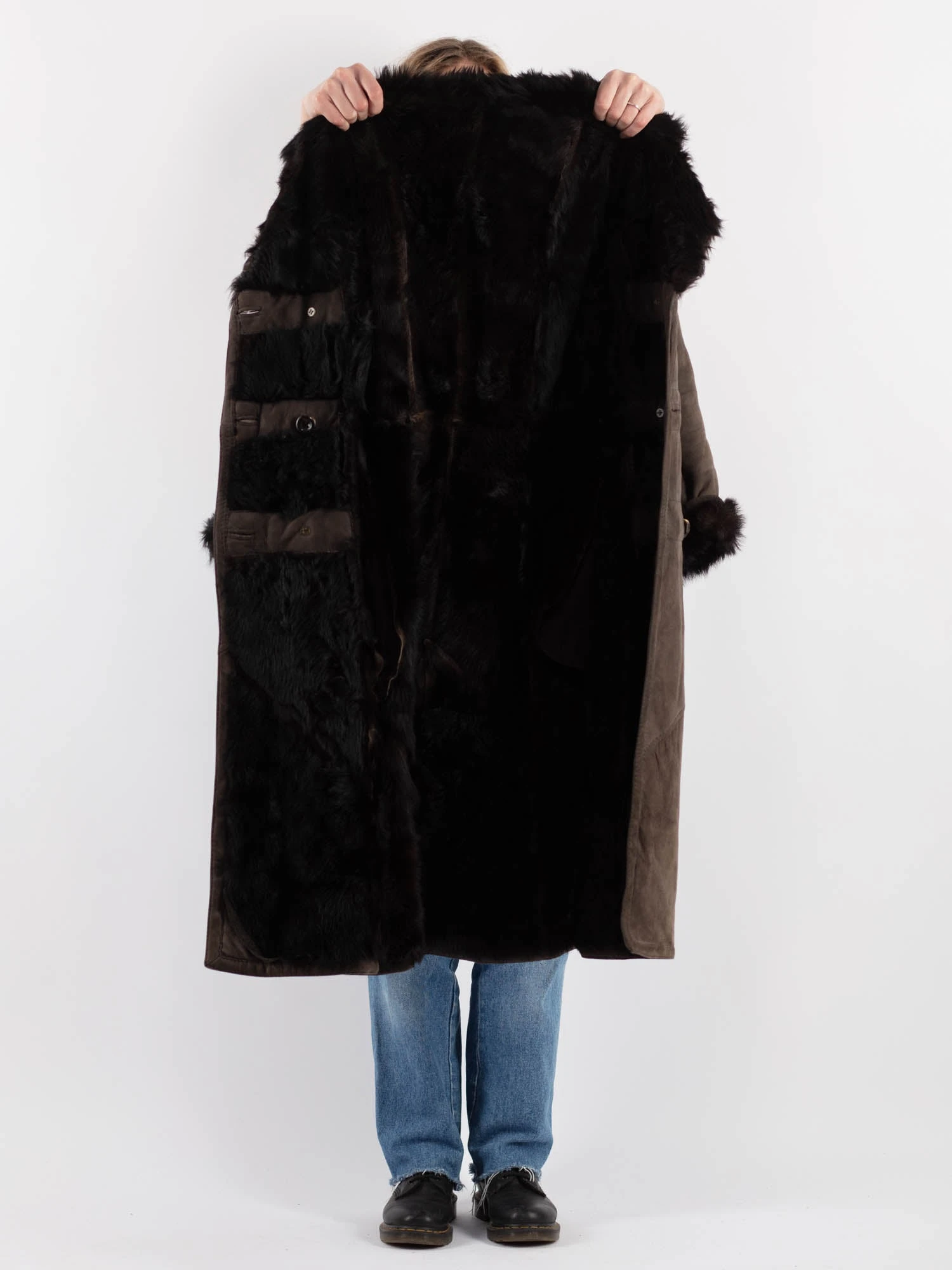 Vintage 80's Women Sheepskin Long Coat In Gray 4 Vintage 80's Women Sheepskin Long Coat In Gray - Image 4