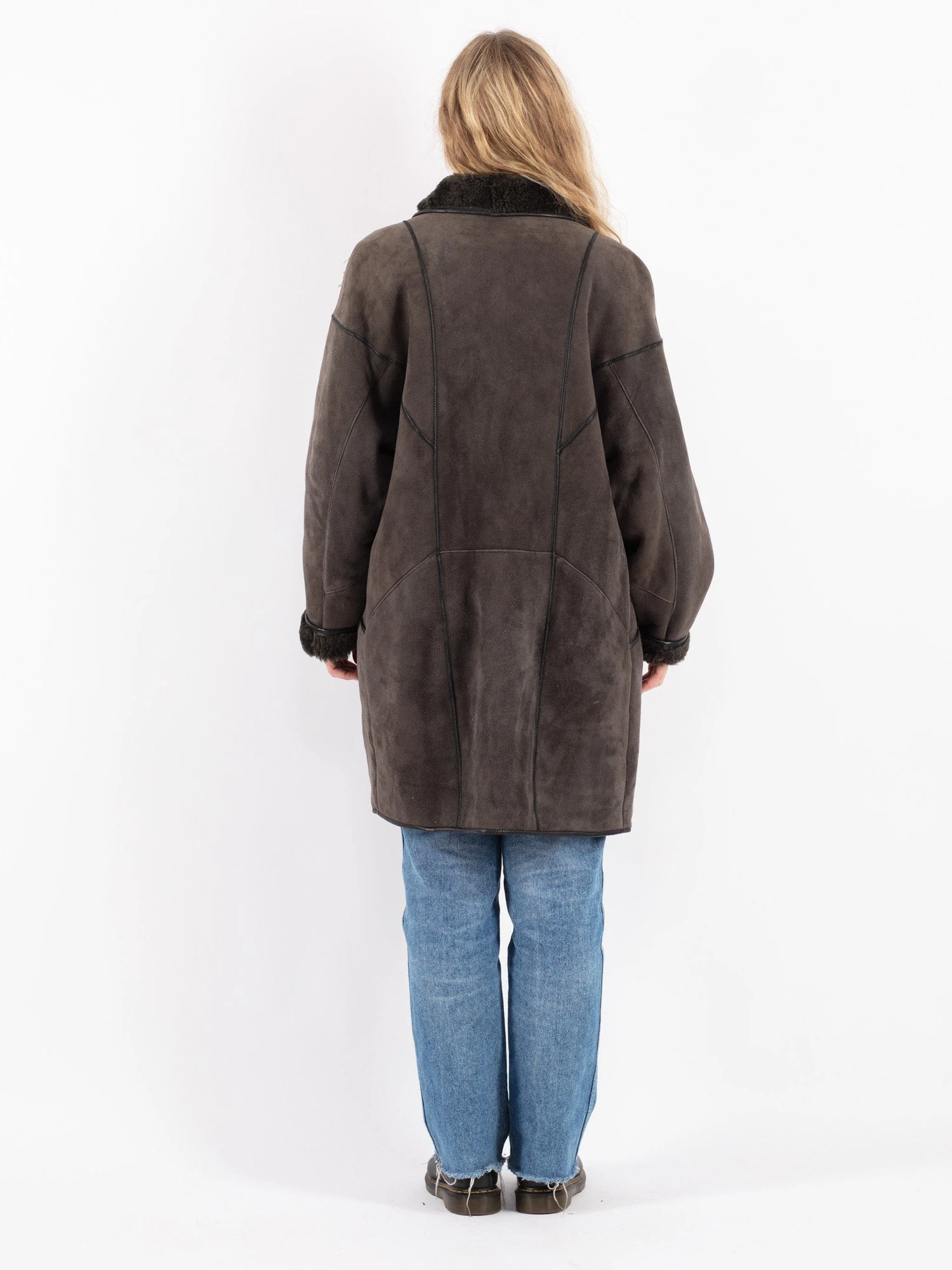 Vintage 80's Women Sheepskin Coat In Gray Brown 2 Vintage 80's Women Sheepskin Coat In Gray Brown - Image 2