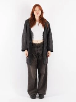 Vintage 80's Women Hooded Sheepskin Coat In Gray