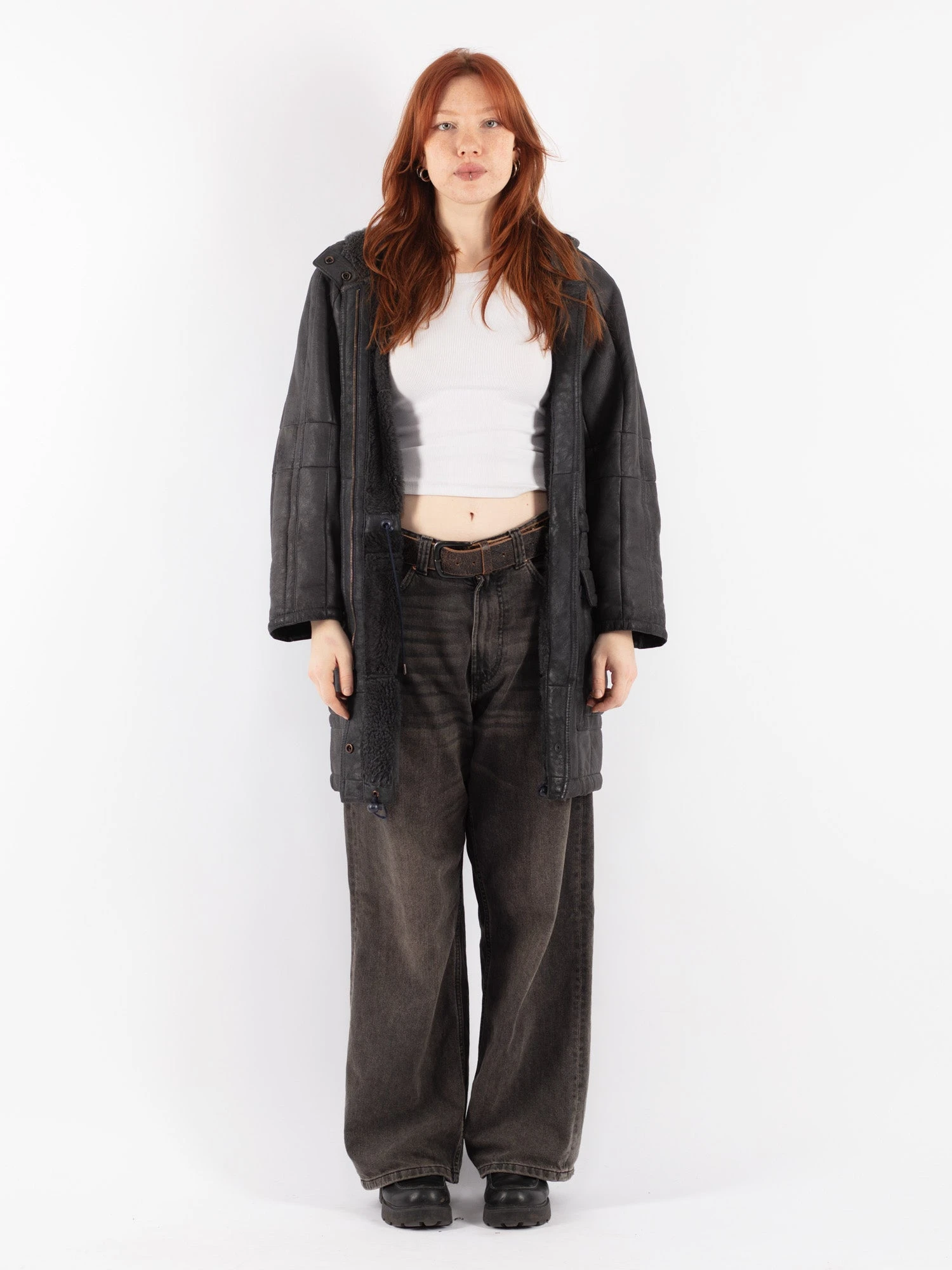 Vintage 80's Women Hooded Sheepskin Coat In Gray 1 Vintage 80's Women Hooded Sheepskin Coat In Gray