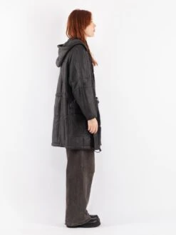 Vintage 80's Women Hooded Sheepskin Coat In Gray 7 Vintage 80's Women Hooded Sheepskin Coat In Gray -Northern Grip Vintage 80s Women Sheepskin Coat 0585