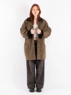 Vintage 80's Women Sheepskin Coat In Beige Green