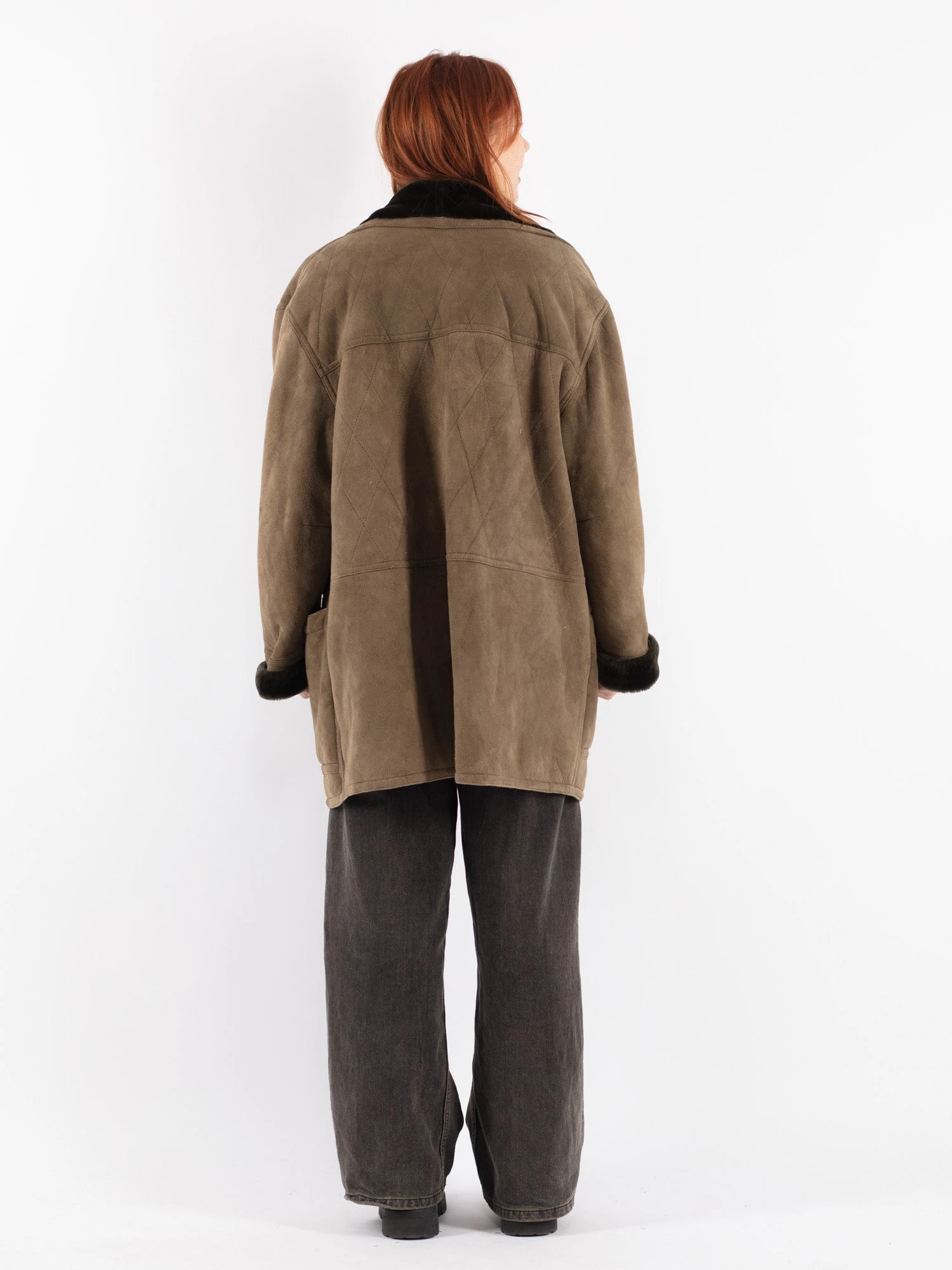 Vintage 80's Women Sheepskin Coat In Beige Green 2 Vintage 80's Women Sheepskin Coat In Beige Green - Image 2