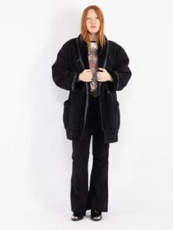 Vintage 80's Women Sheepskin Shearling Coat In Blue