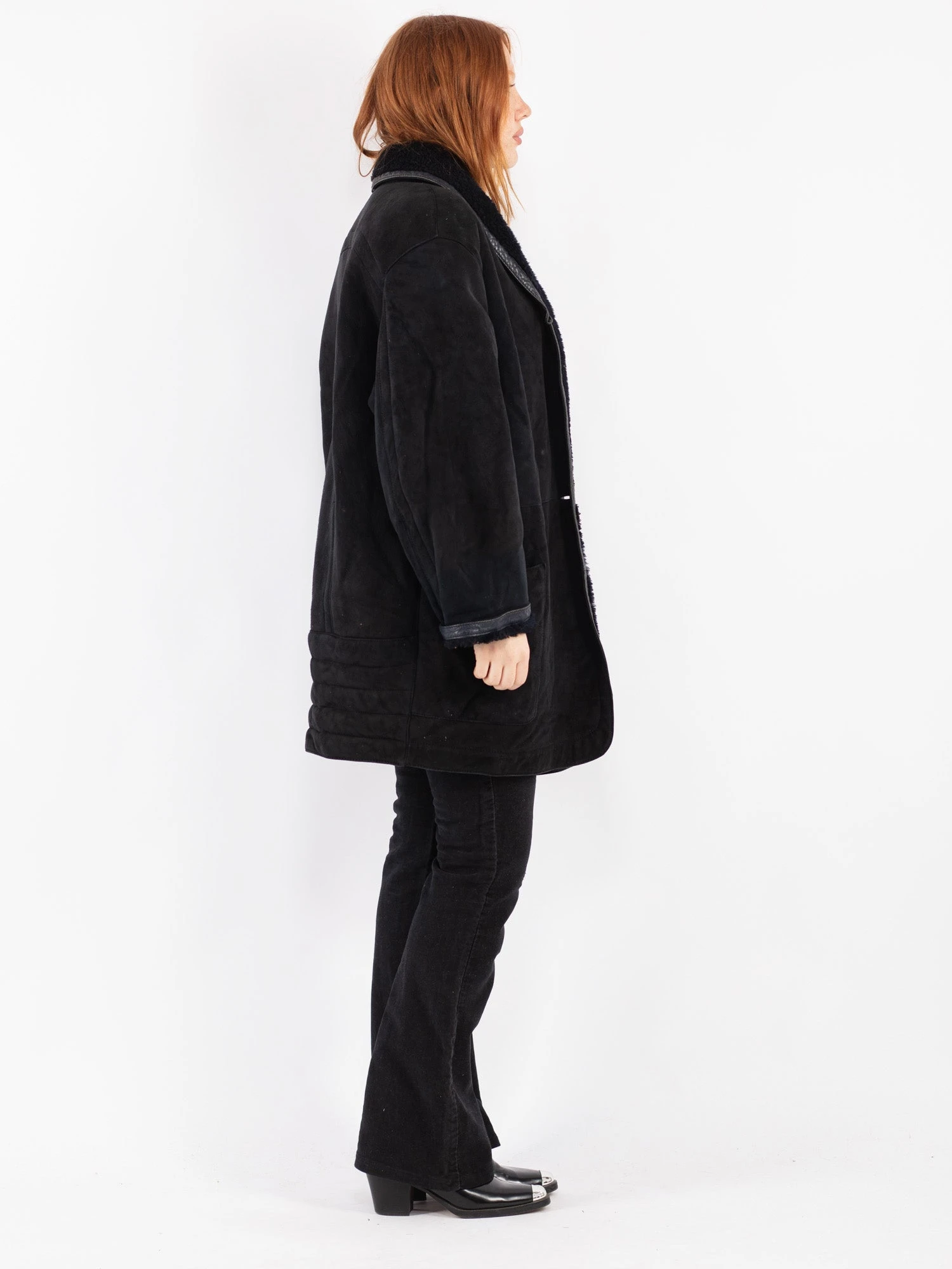 Vintage 80's Women Sheepskin Shearling Coat In Blue 3 Vintage 80's Women Sheepskin Shearling Coat In Blue - Image 3