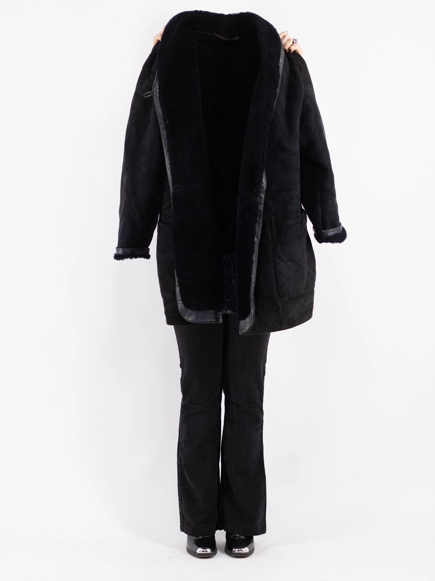 Vintage 80's Women Sheepskin Shearling Coat In Blue 4 Vintage 80's Women Sheepskin Shearling Coat In Blue - Image 4