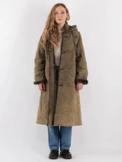 Vintage 80's Women Sheepskin Coat In Green