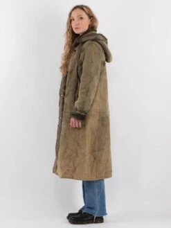 Vintage 80's Women Sheepskin Coat In Green -Northern Grip Vintage 80s Women Sheepskin Coat 0828