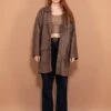 Vintage 80's Women Sheepskin Leather Coat In Gray