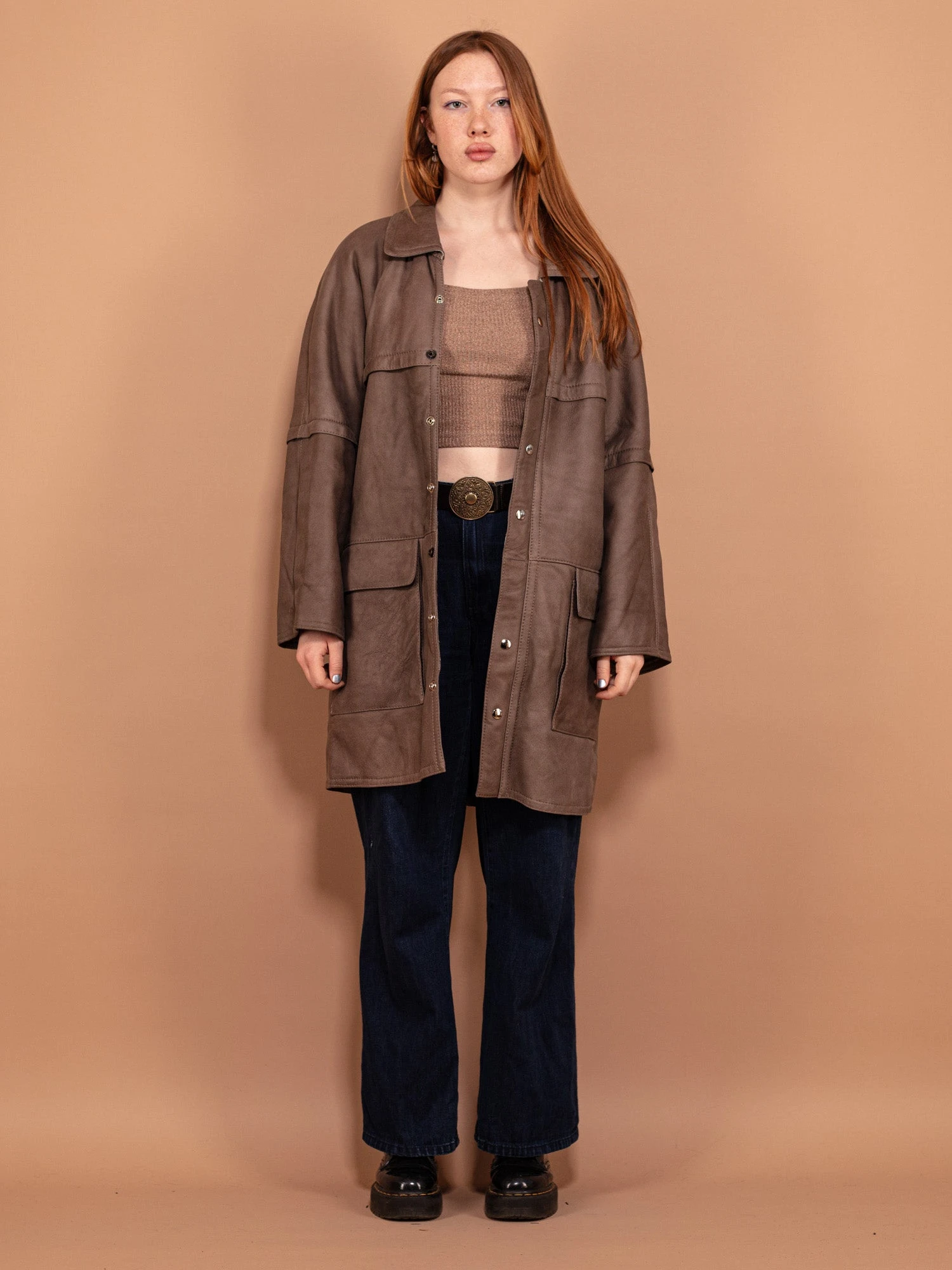 Vintage 80's Women Sheepskin Leather Coat In Gray 1 Vintage 80's Women Sheepskin Leather Coat In Gray