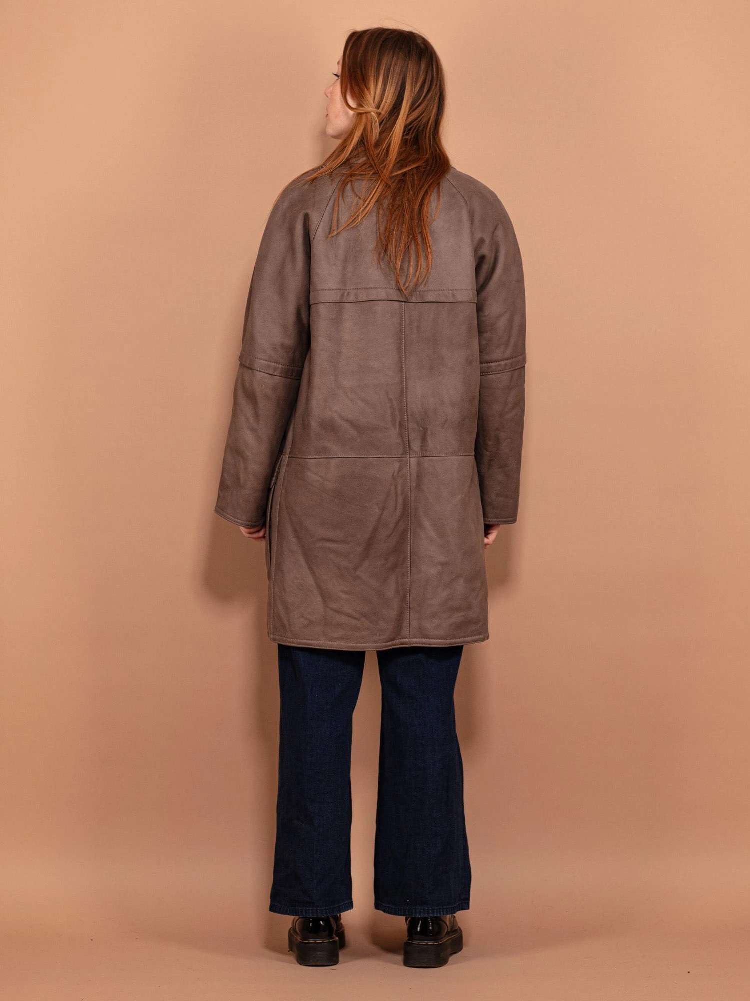 Vintage 80's Women Sheepskin Leather Coat In Gray 2 Vintage 80's Women Sheepskin Leather Coat In Gray - Image 2