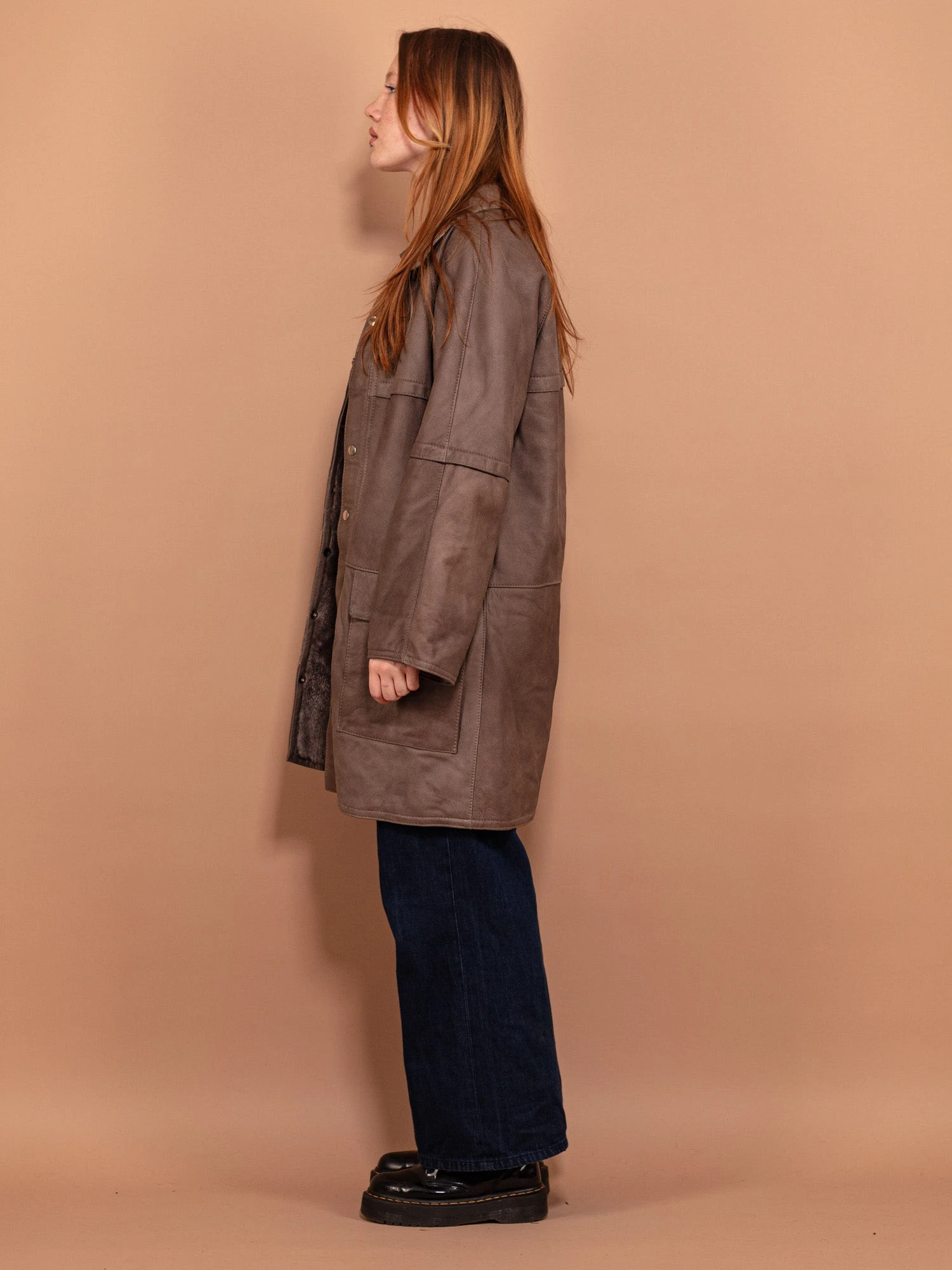 Vintage 80's Women Sheepskin Leather Coat In Gray 3 Vintage 80's Women Sheepskin Leather Coat In Gray - Image 3