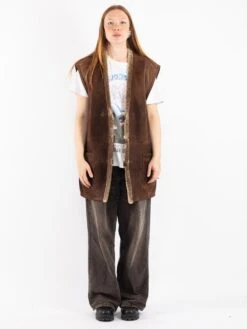 Vintage 80's Women Oversized Sheepskin Vest In Brown