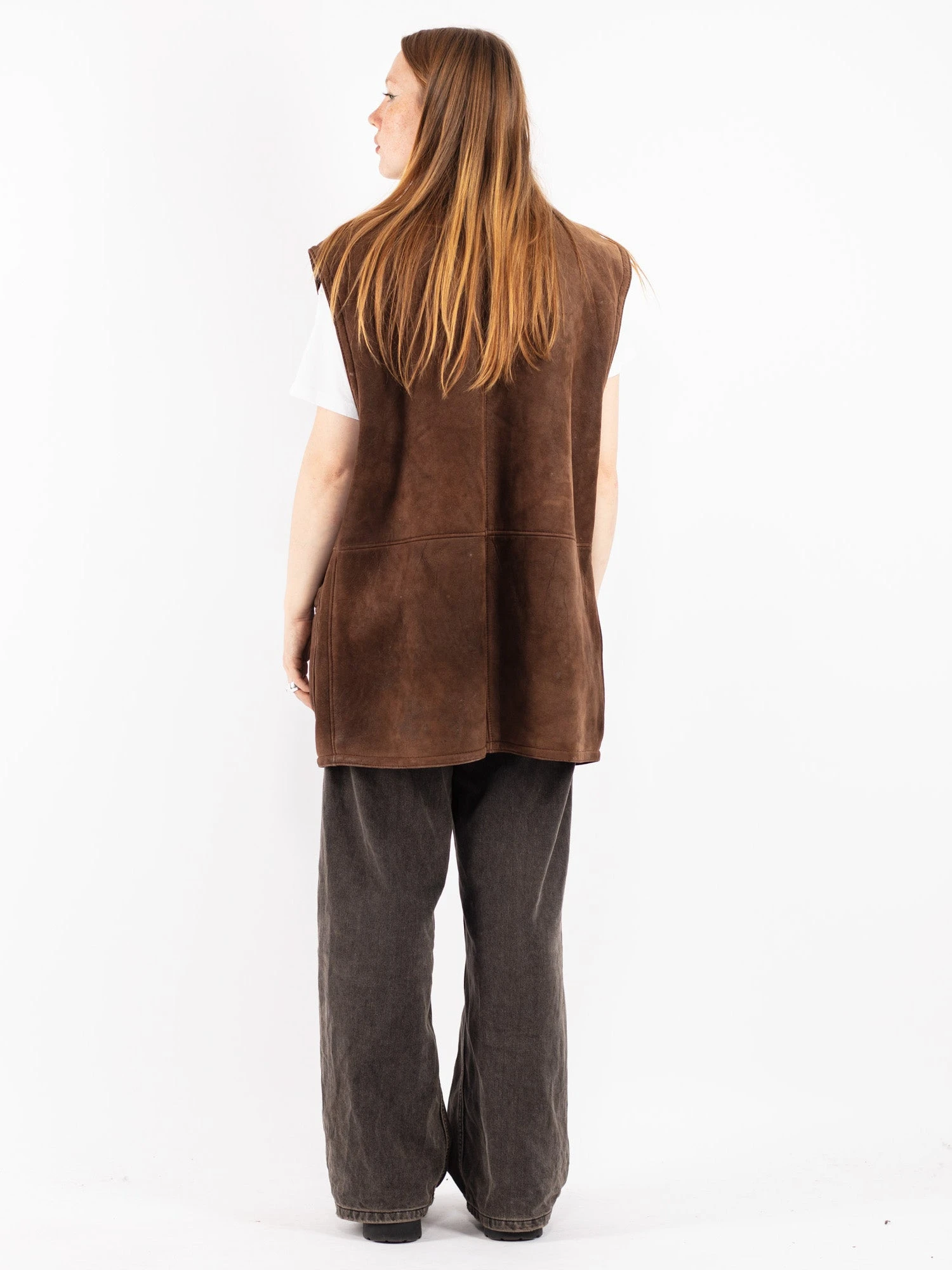 Vintage 80's Women Oversized Sheepskin Vest In Brown 3 Vintage 80's Women Oversized Sheepskin Vest In Brown - Image 3