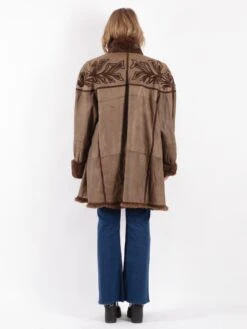 Vintage 80's Women Suede Fur Coat In Brown -Northern Grip Vintage 80s Women Suede Fur Coat 0401