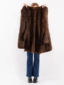 Vintage 80's Women Suede Fur Coat In Brown -Northern Grip Vintage 80s Women Suede Fur Coat 0402
