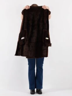 Vintage 80's Women Suede Lapin Fur Coat In Brown -Northern Grip Vintage 80s Women Suede Fur Coat 0647