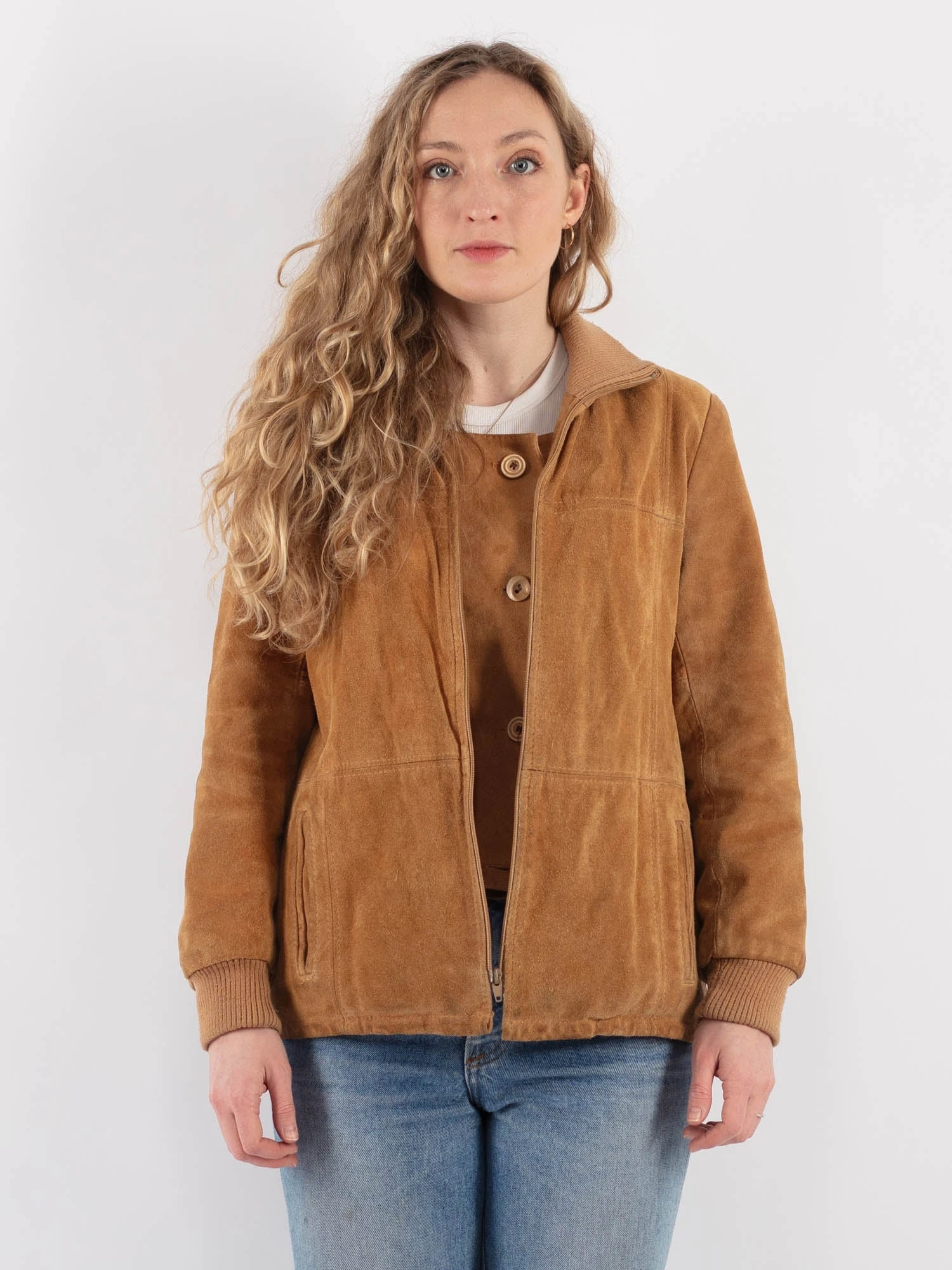 Vintage 80's Women Suede Sherpa Jacket In Beige 1 Vintage 80's Women Suede Sherpa Jacket In Beige
