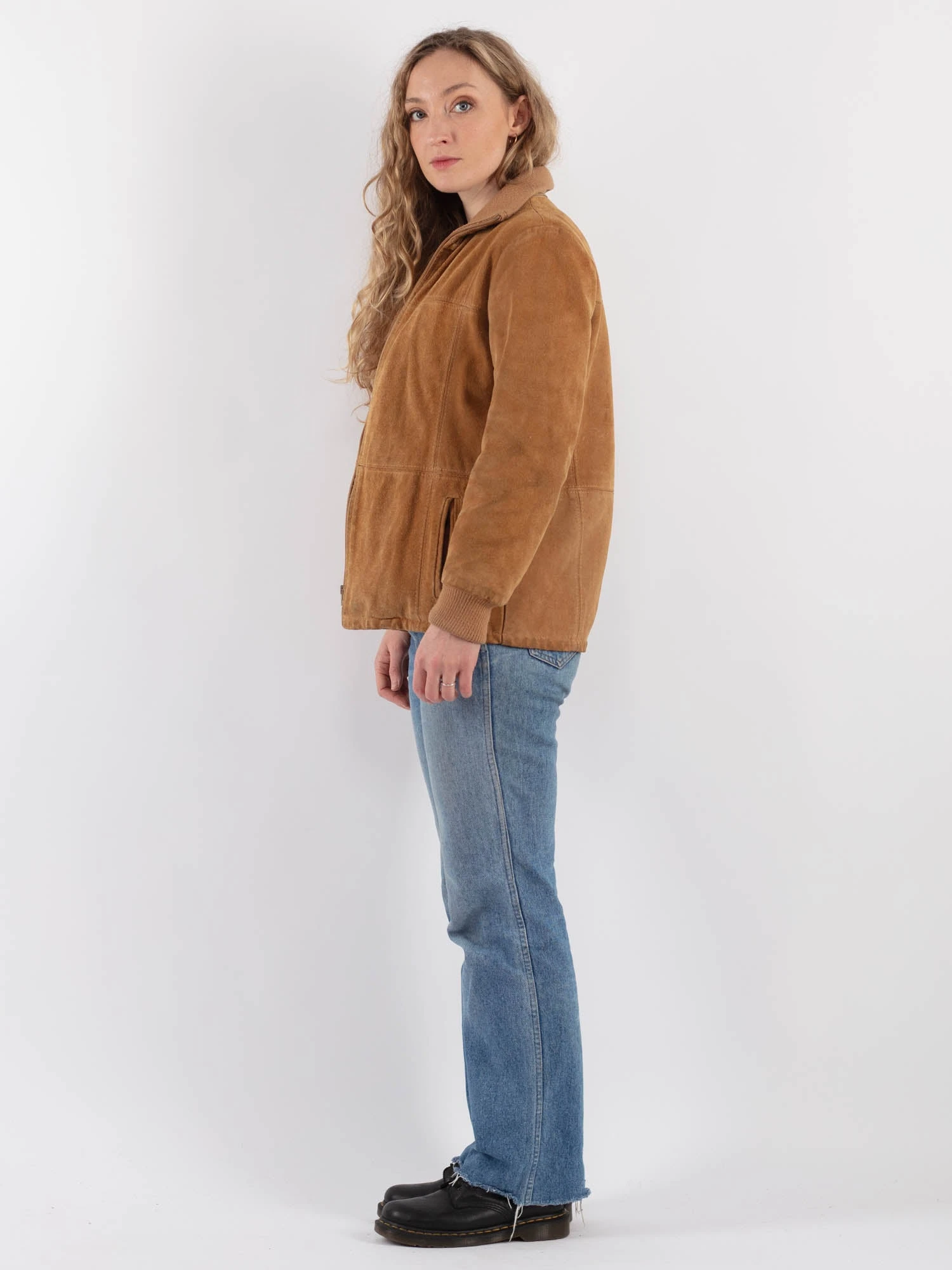 Vintage 80's Women Suede Sherpa Jacket In Beige 3 Vintage 80's Women Suede Sherpa Jacket In Beige - Image 3