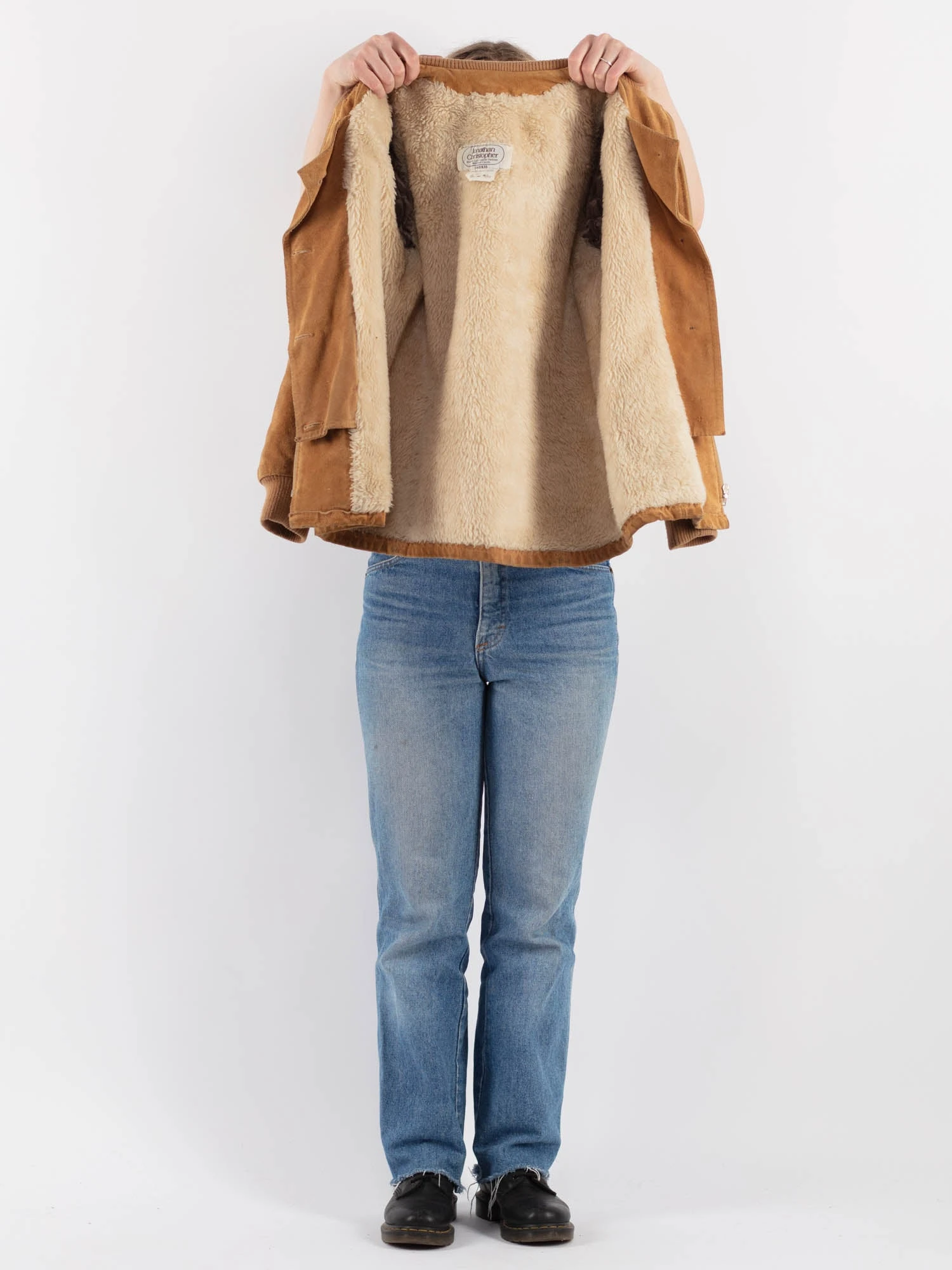 Vintage 80's Women Suede Sherpa Jacket In Beige 4 Vintage 80's Women Suede Sherpa Jacket In Beige - Image 4
