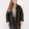 Vintage 80's Women Waxed Canvas Coat In Green