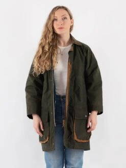 Vintage 80's Women Waxed Canvas Coat In Green
