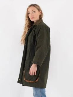 Vintage 80's Women Waxed Canvas Coat In Green -Northern Grip Vintage 80s Women Waxed Cotton Coat 0490