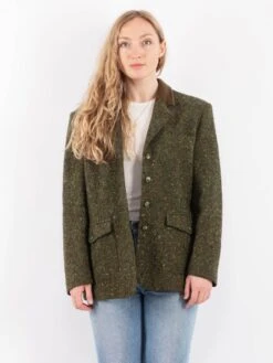 Vintage 80's Women Wool Blazer Jacket In Green