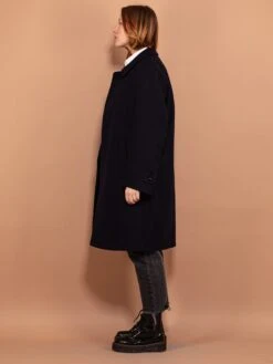 Vintage 80's Women Wool Blend Coat In Navy Blue -Northern Grip Vintage 80s Women Wool Blend Coat Navy Blue 3