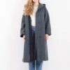 Vintage 80's Women Hooded Wool Coat In Blue