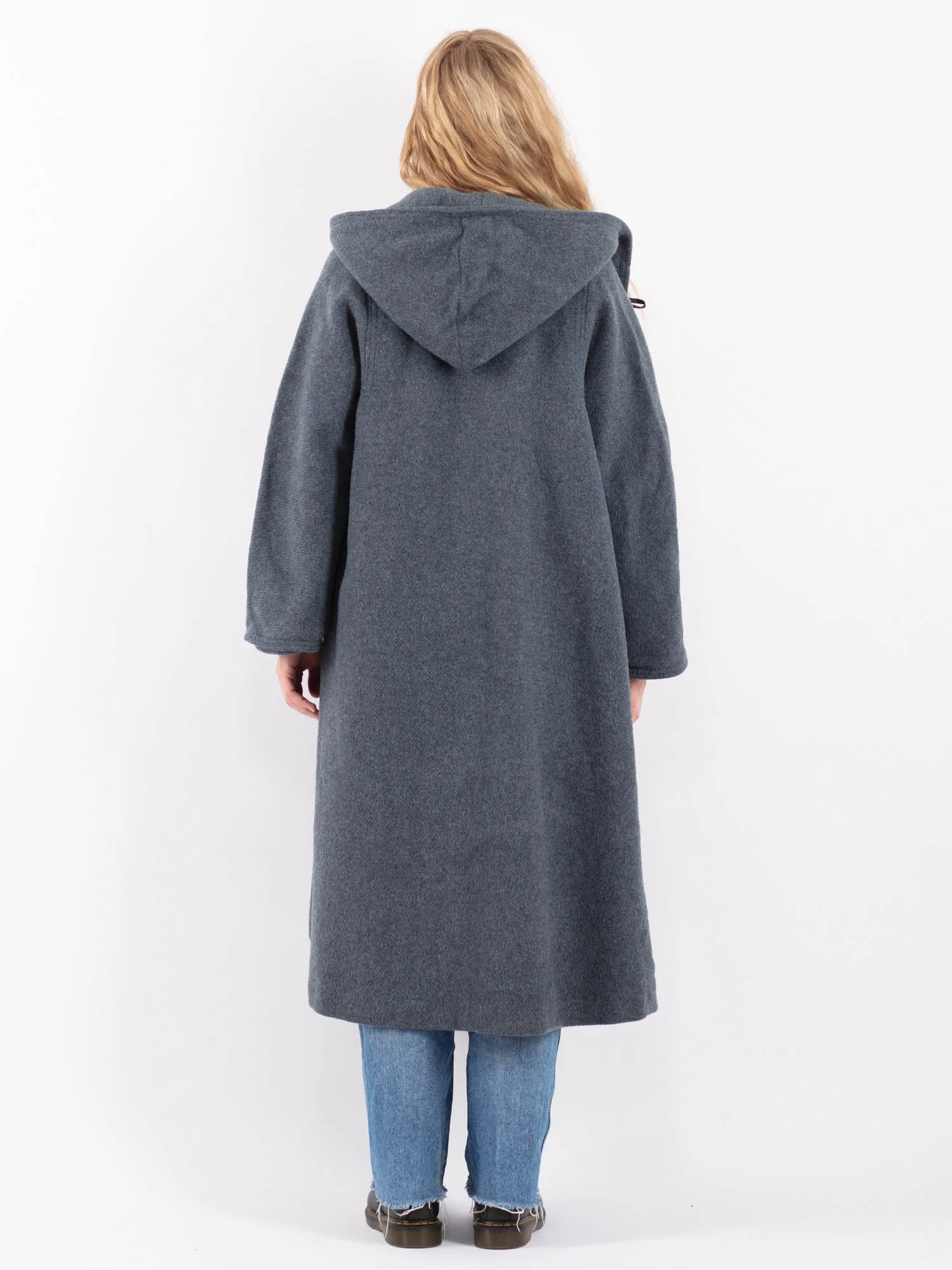 Vintage 80's Women Hooded Wool Coat In Blue 2 Vintage 80's Women Hooded Wool Coat In Blue - Image 2