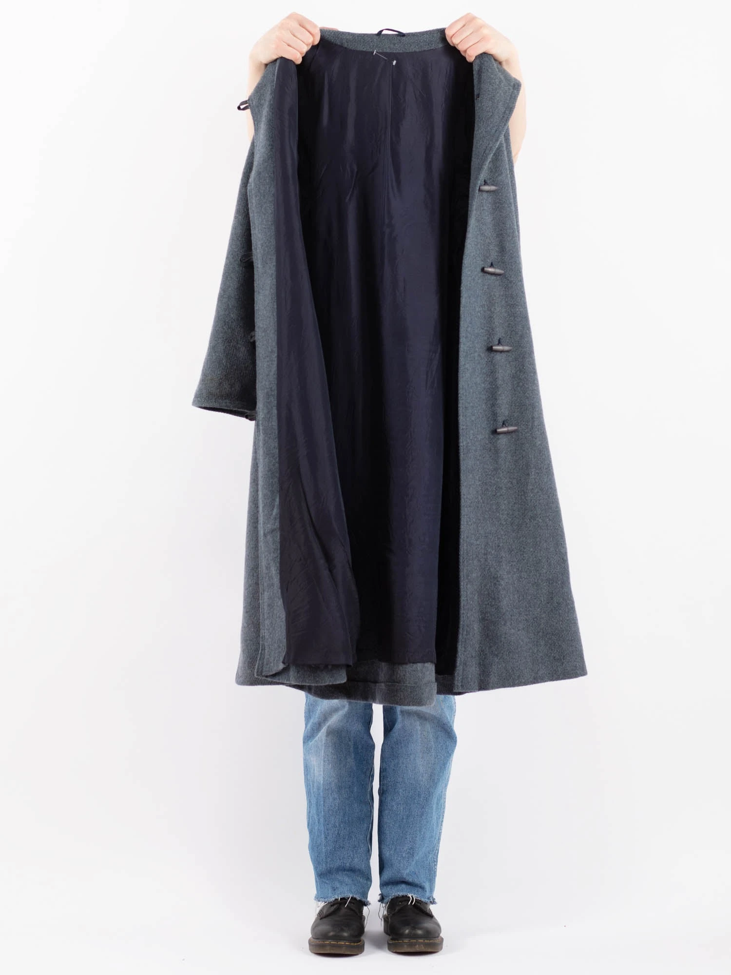 Vintage 80's Women Hooded Wool Coat In Blue 4 Vintage 80's Women Hooded Wool Coat In Blue - Image 4