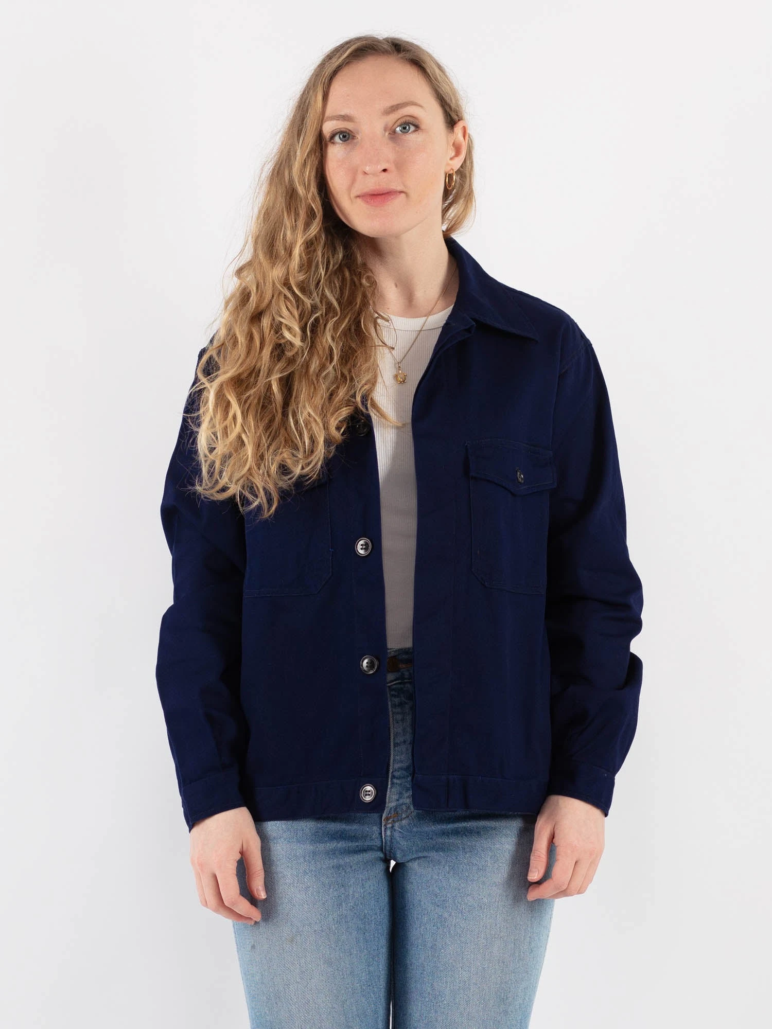 Vintage 80's Women Bleu-de-travail Work Jacket In Blue 1 Vintage 80's Women Bleu-de-travail Work Jacket In Blue