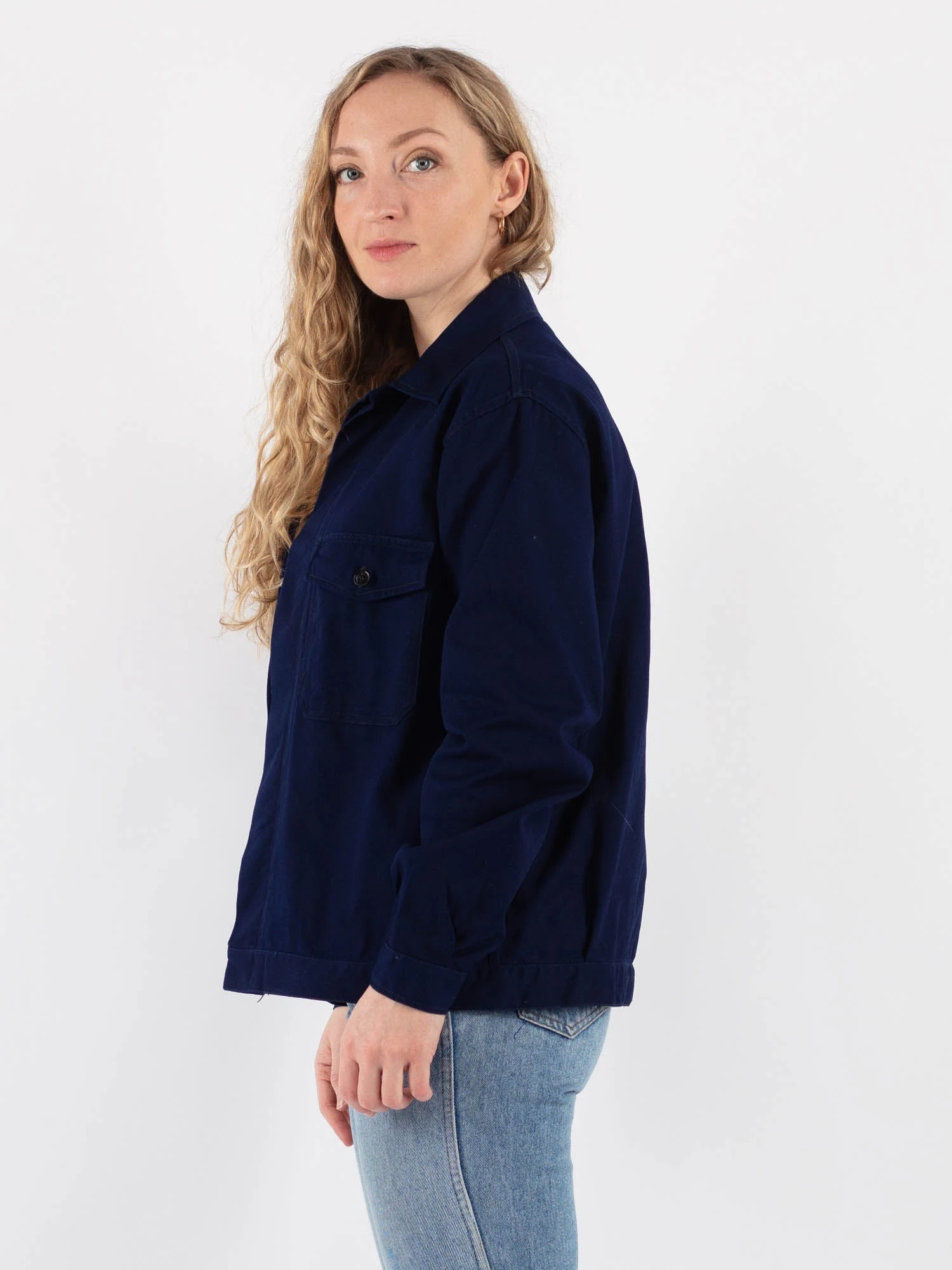 Vintage 80's Women Bleu-de-travail Work Jacket In Blue 2 Vintage 80's Women Bleu-de-travail Work Jacket In Blue - Image 2