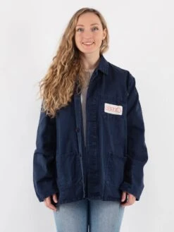 Vintage 80's Women Work Jacket In Blue