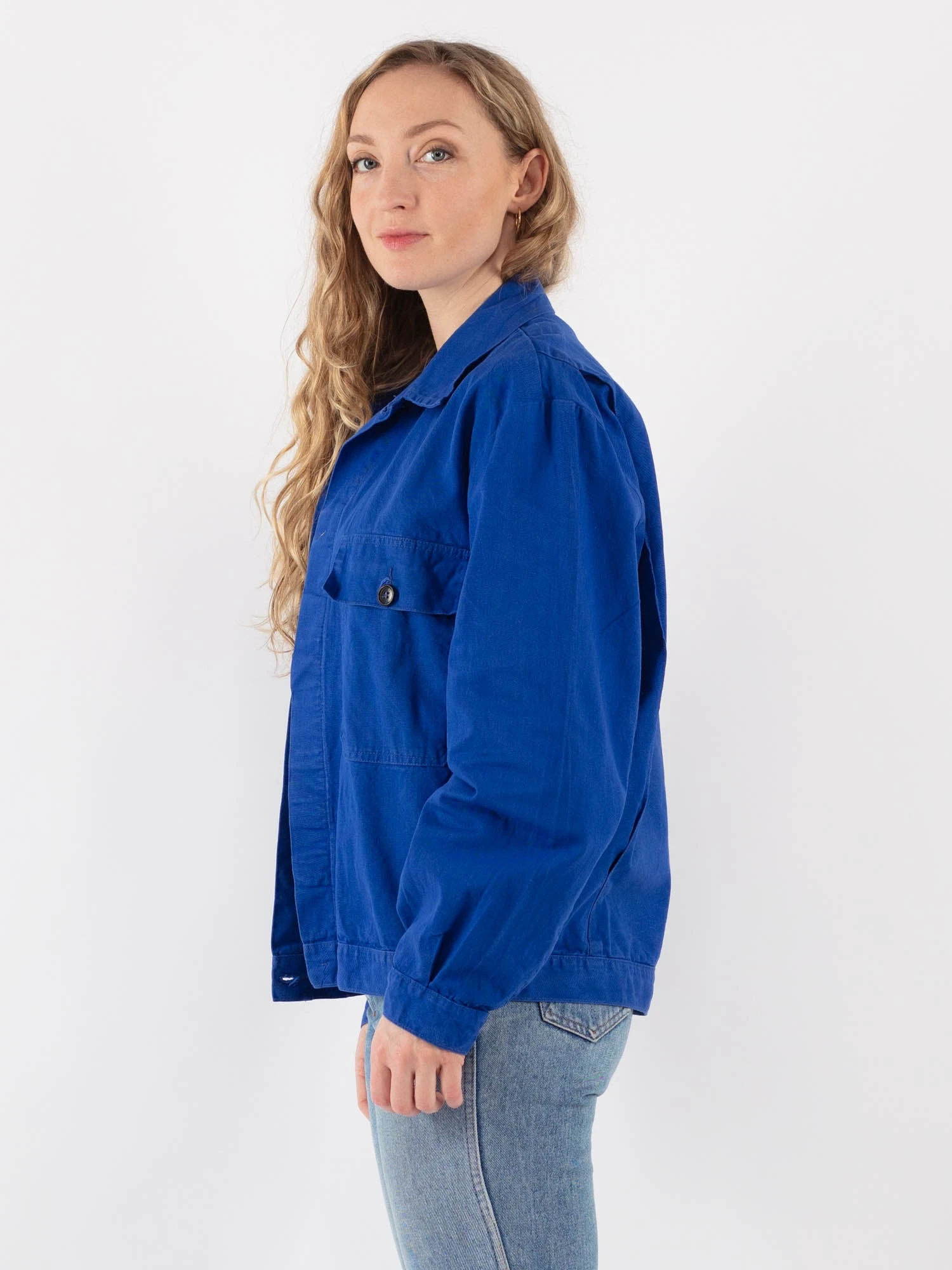 Vintage 80's Women Cropped Work Jacket In Blue 3 Vintage 80's Women Cropped Work Jacket In Blue - Image 3