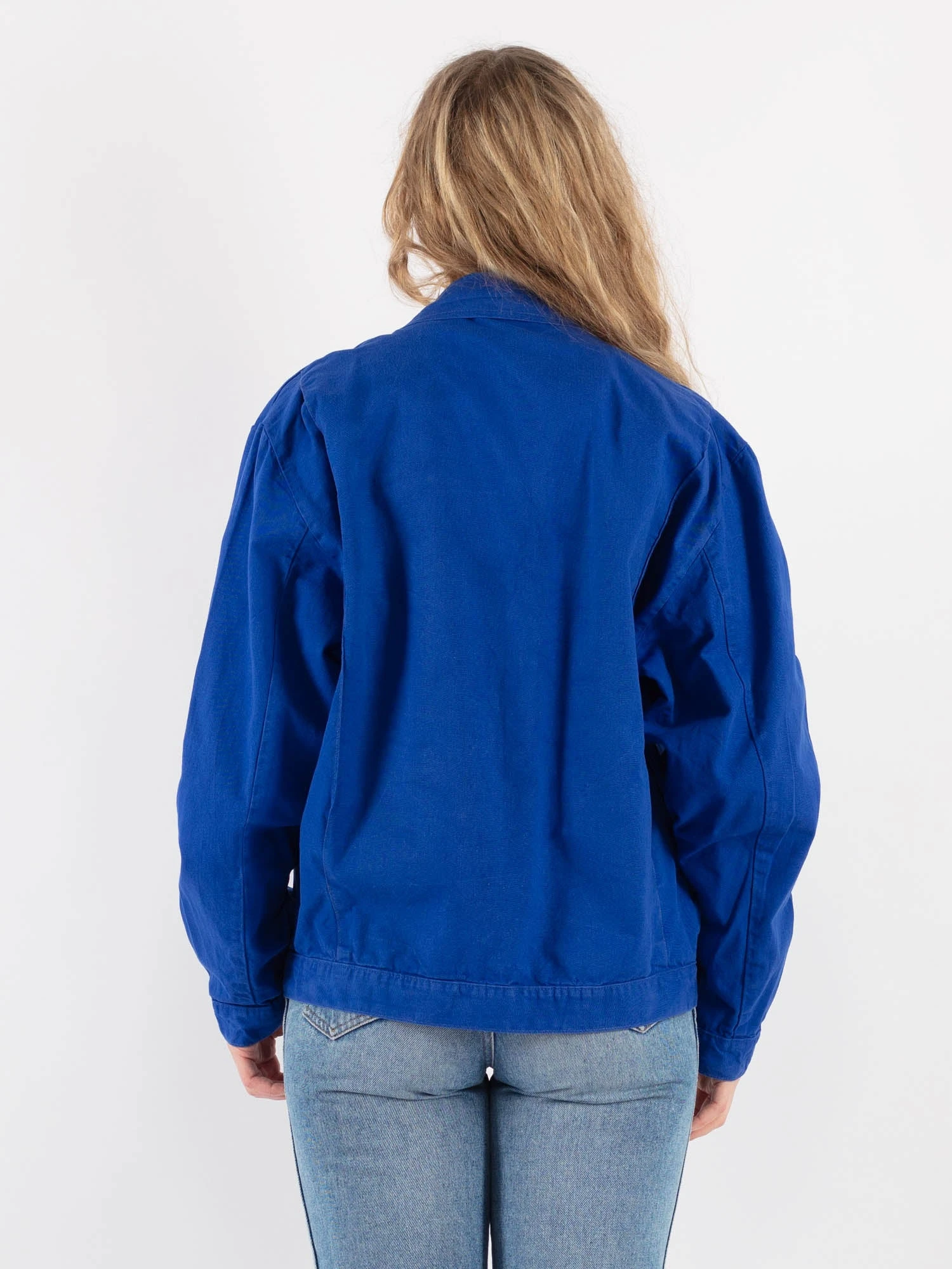 Vintage 80's Women Cropped Work Jacket In Blue 2 Vintage 80's Women Cropped Work Jacket In Blue - Image 2