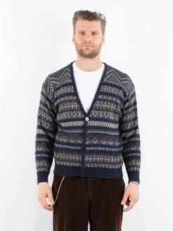 Vintage 90's Men Patterned Cardigan In Blue