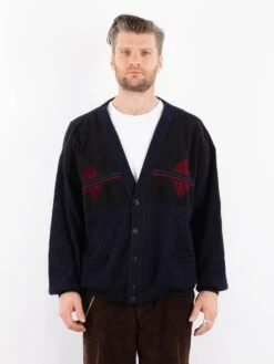 Vintage 90's Men Cardigan In Blue